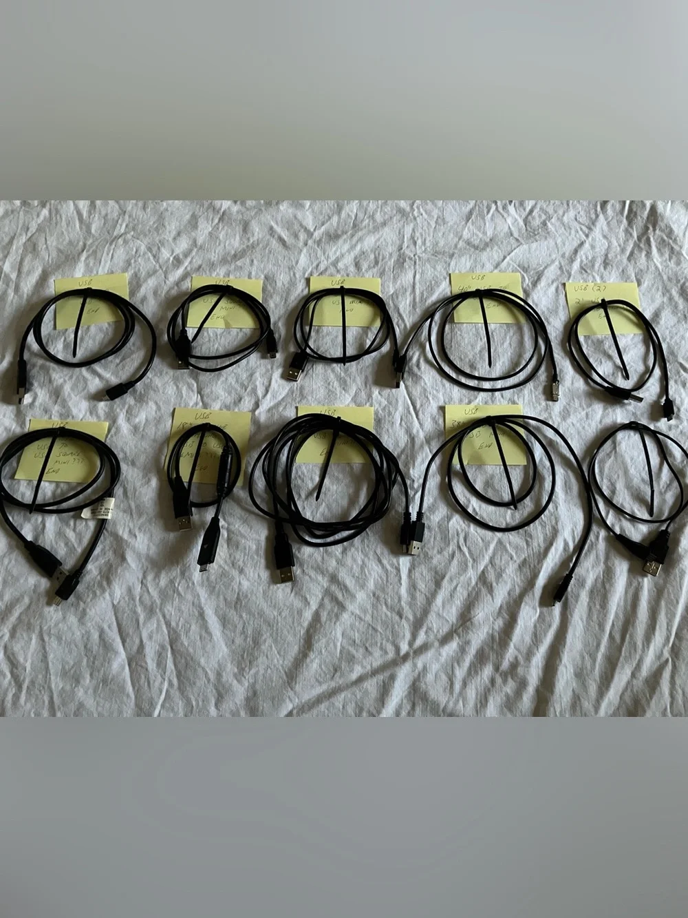 Lot of 10 Black USB Cords, Samsung Motorola, 18